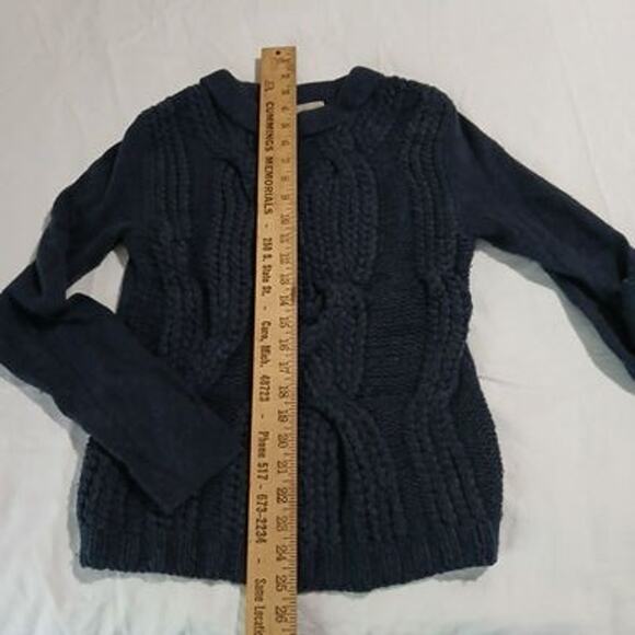 Joan Vass Small Navy Chunky-Cable-Knit Long-Sleeved Sweater Wool Blend - Picture 10 of 14